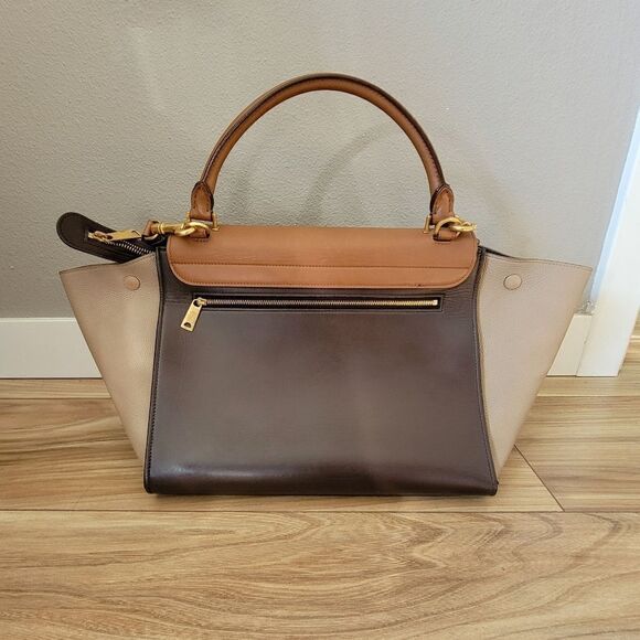 Celene Tricolor Medium Trapeze Luggage Satchel in Cognac Brown Tan - Picture 6 of 16